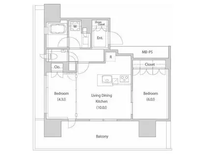 ウェリスタワー愛宕虎ノ門(2LDK/11階)の間取り写真
