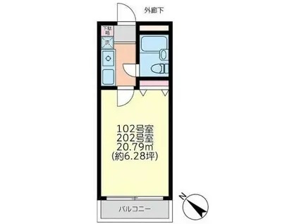 ドミールYAGI(1K/2階)の間取り写真