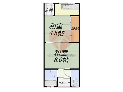 上野芝アパート B棟(2K/2階)の間取り写真