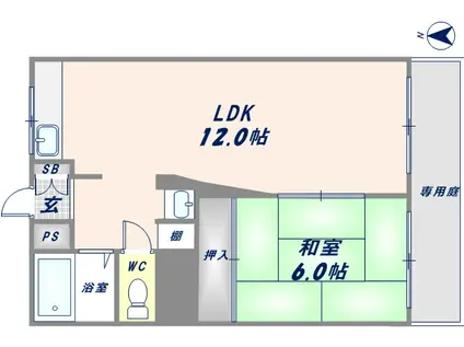 トリプルステイション菱屋西(1LDK/1階)の間取り写真