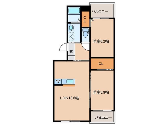 エタニティ五番館(2LDK/3階)の間取り写真