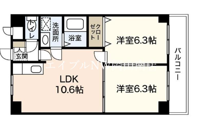 サニーヒルズ大福(2LDK/4階)の間取り写真
