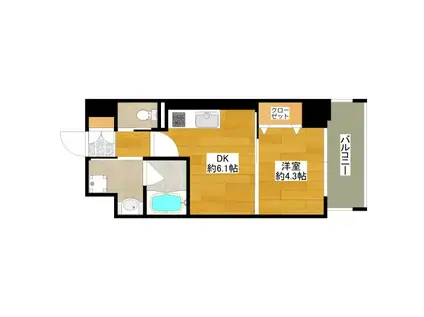サムティガーデン江坂II(1DK/4階)の間取り写真