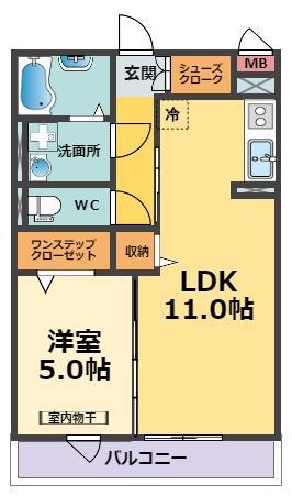 グランメールタカミ(1LDK/2階)の間取り写真