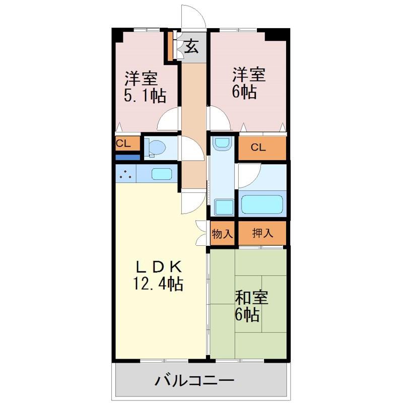 元今泉レジデンス(2SLDK/2階)の間取り写真
