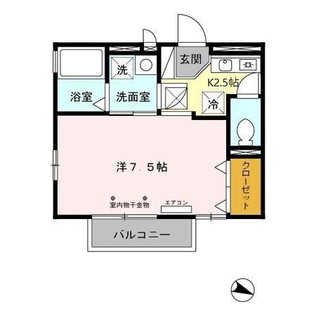アムールS三郷(1K/1階)の間取り写真