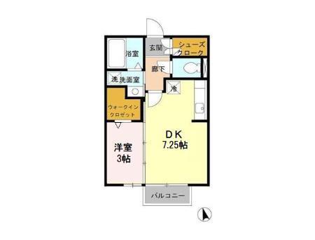セジュールアラコ A(1DK/2階)の間取り写真