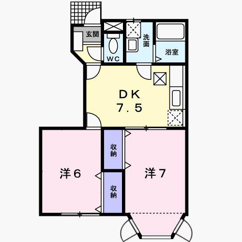 プレミアージュB(2DK/1階)の間取り写真