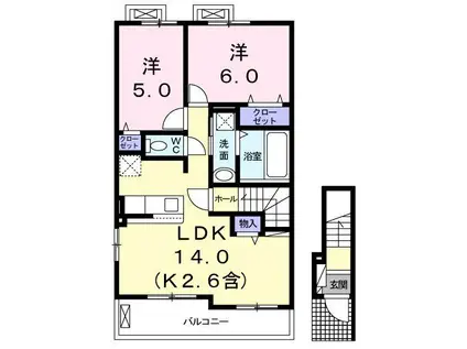 ラ・メテオール II(2LDK/2階)の間取り写真