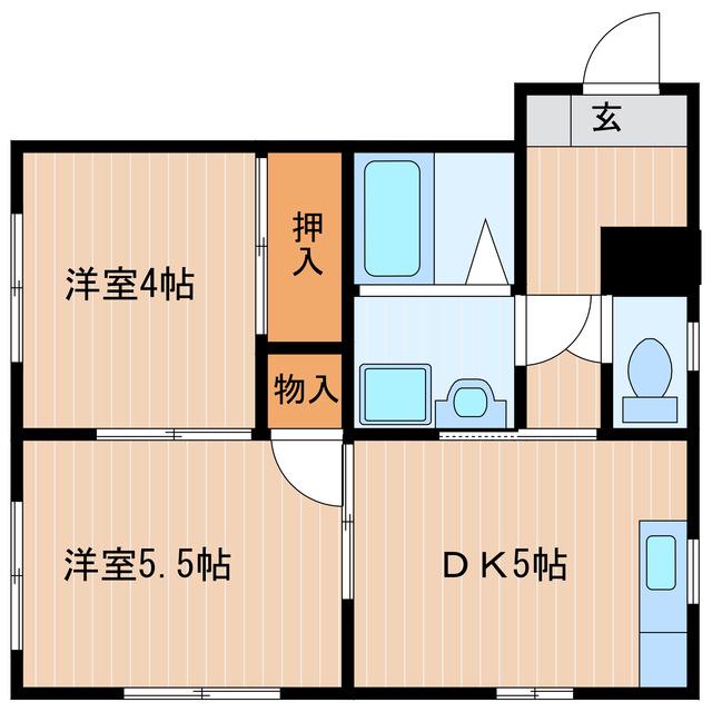 丘の上ハイツ(2DK/1階)の間取り写真