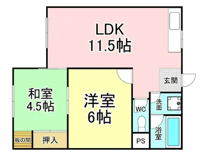 ユートクコーポ城野(2LDK/7階)の間取り写真