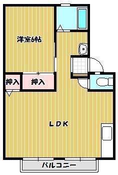 サンビレッジ弐番街A棟(1LDK/2階)の間取り写真