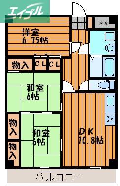 桃の里マンション(3LDK/7階)の間取り写真