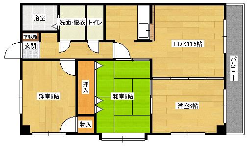 シャンペトル(3LDK/4階)の間取り写真