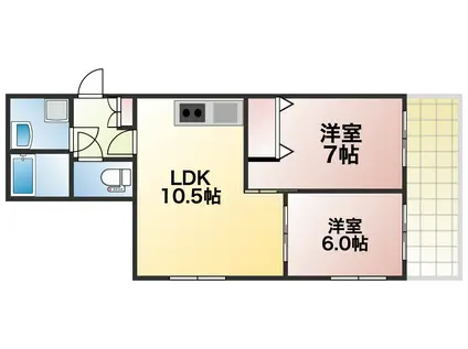 ライオンズマンション上町(2LDK/6階)の間取り写真