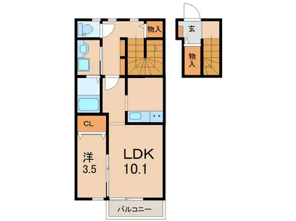 スカイヒルズA(1LDK/2階)の間取り写真
