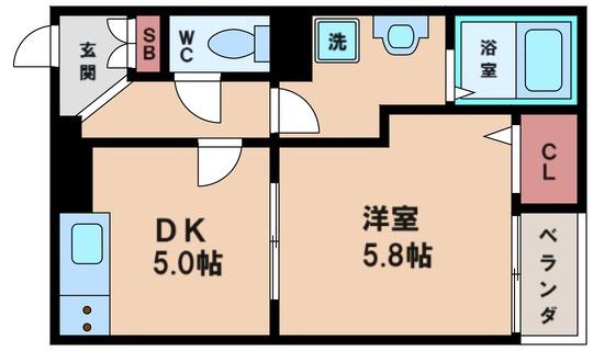 エレガントヒルズ1号館(1DK/3階)の間取り写真