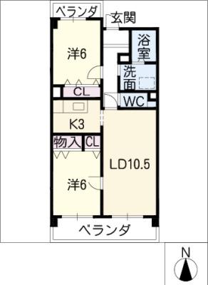 パークサイド津島(2LDK/2階)の間取り写真