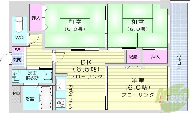 パークハイツ東口(3DK/8階)の間取り写真
