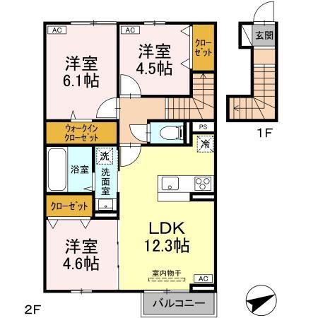 プランドール イサコ(3LDK/2階)の間取り写真