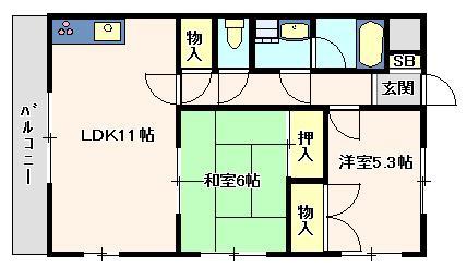 マンションアムール(2LDK/2階)の間取り写真