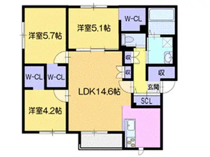 クラージュ北広島(3LDK/2階)の間取り写真