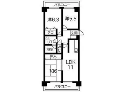 ライオンズマンション杁中ガーデンD棟(3LDK/3階)の間取り写真