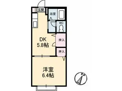 ビバマドレーゆき(1DK/2階)の間取り写真