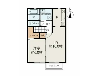 エクセルみらいA棟(1LDK/2階)の間取り写真