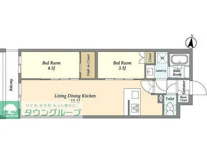 アジールコート練馬中村橋(2LDK/3階)の間取り写真