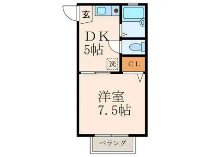 クレセント1(1DK/2階)の間取り写真