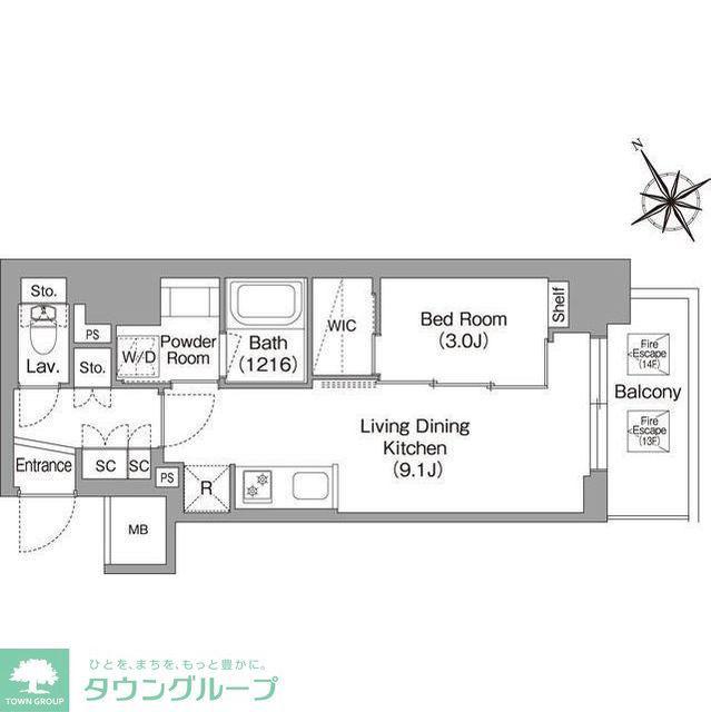 バウスフラッツ蔵前(1LDK/9階)の間取り写真