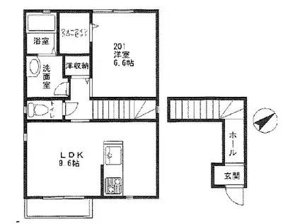 ハイツ花田(1LDK/2階)の間取り写真