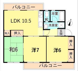 ひよどり台7団地34号棟(3LDK/2階)の間取り写真