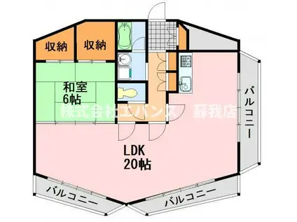 クリスタルスクエアINOHANA(1LDK/6階)の間取り写真