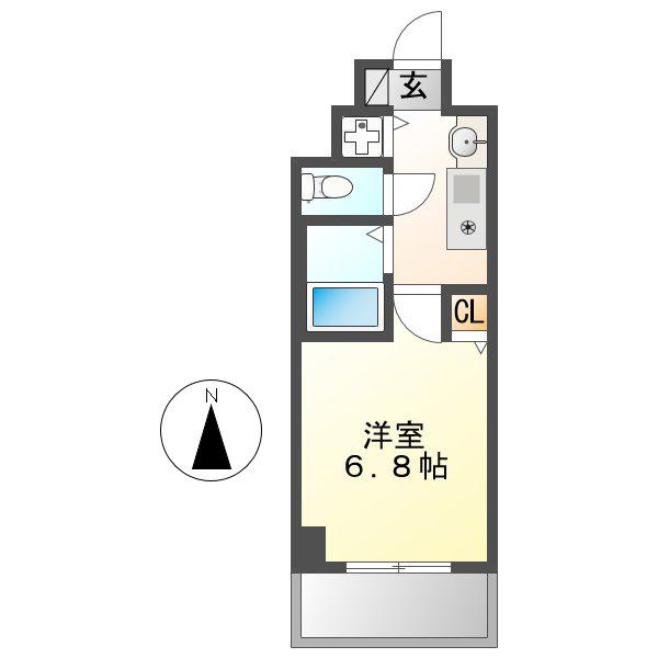 ライジングコート名古屋駅前東(1K/4階)の間取り写真