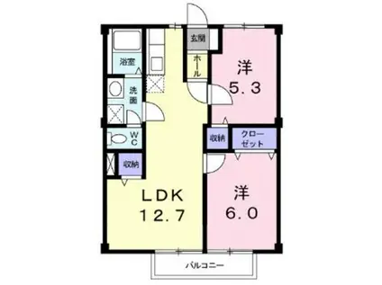 エバーグリーン大原(2LDK/2階)の間取り写真