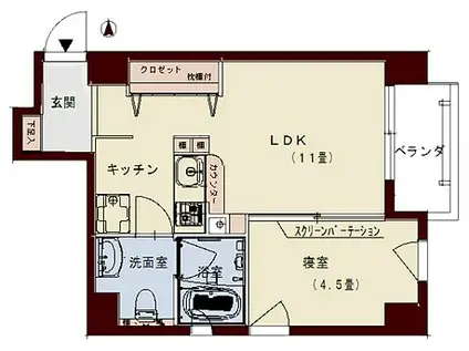 コリドールリブ(1LDK/9階)の間取り写真