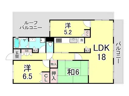 甲子園三番町ハイツ(3LDK/5階)の間取り写真