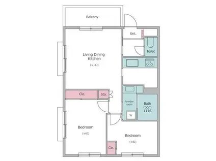 レジディア世田谷若林(2LDK/2階)の間取り写真