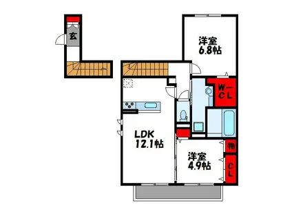 アドバンスミカゲ(2LDK/2階)の間取り写真
