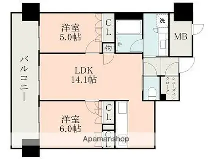 MJR熊本ザ・タワー(2LDK/6階)の間取り写真