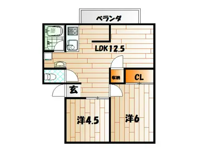 ウインディア岡(2LDK/2階)の間取り写真