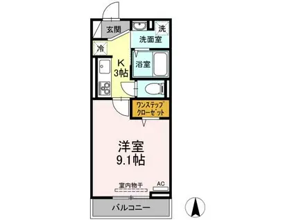 D-ROOM GRACA 中町 ウエスト(1K/3階)の間取り写真