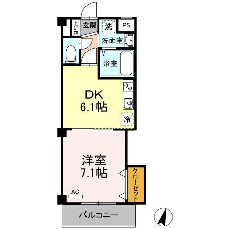 サンヴィレッジ笹沖(1DK/2階)の間取り写真