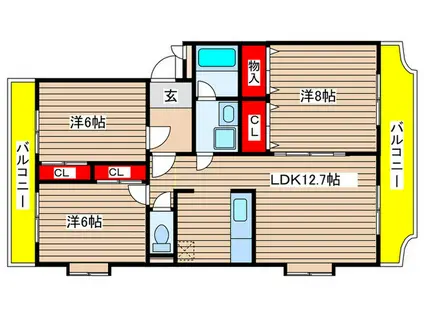 ホープフィル池見(3LDK/3階)の間取り写真