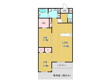 カスカード新田α(2LDK/1階)の間取り写真