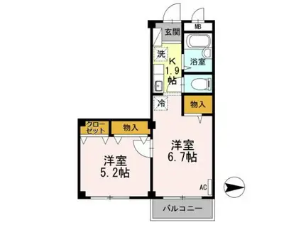 ラフィネ池之端(2K/2階)の間取り写真