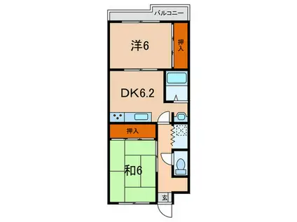 コーポサンルーツII(2DK/5階)の間取り写真