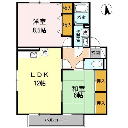 アクール D棟(2LDK/1階)の間取り写真